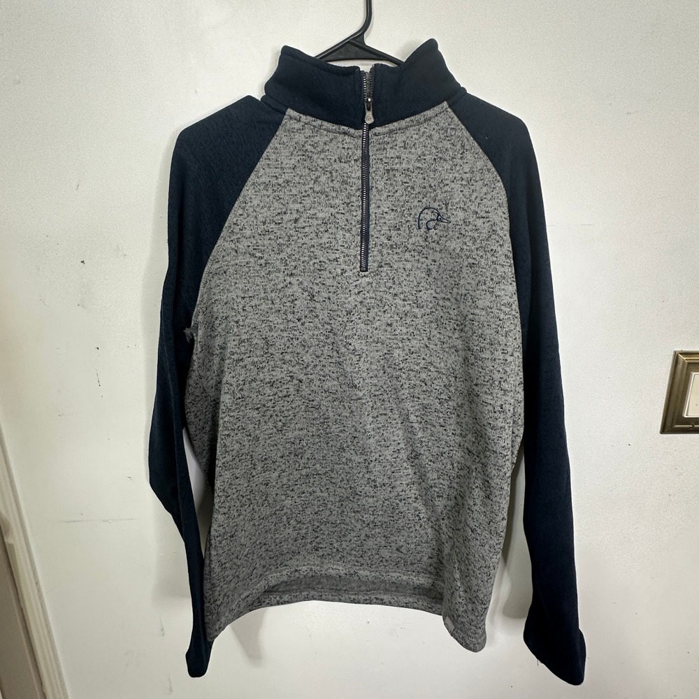 Ducks Unlimited Mens Large Gray Navy Quarter Zip Fleece Pullover Sweater 90860